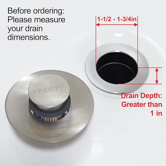 LEKEYE Tub Stopper | Shower Drain Hair Catcher | Pop-up Drain Stopper with Strainer | Bathroom Bathtub Plug | Drain Protector for 1-1/2 to 1-3/4" Bath Drain Hole - Brushed Nickel