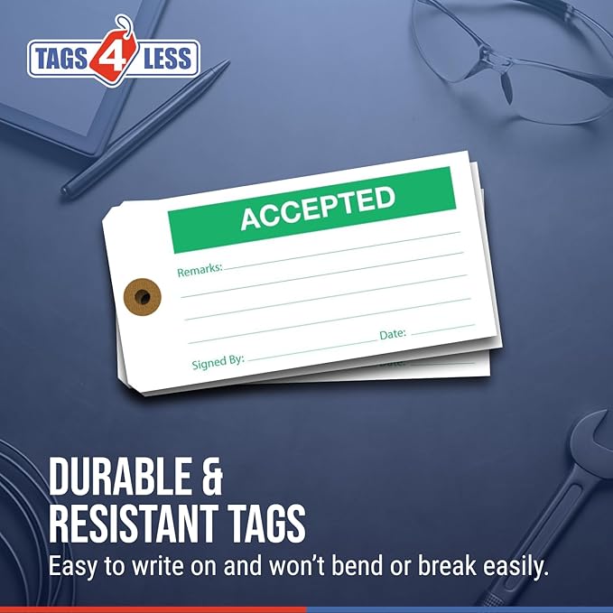 Tags 4 Less Production Quality Control Hang Tags – Equipment Preventative Maintenance Labels, for Easy Record-Keeping for Inventory Status (Accepted, Pack of 100)