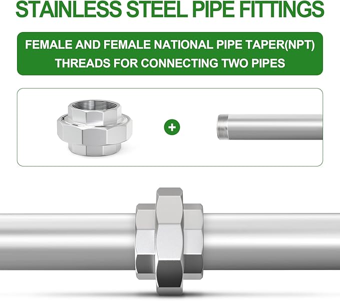 TAISHER 1PCS 304 Stainless Steel Union，2-1/2" NPT Female Cast Pipe Fitting