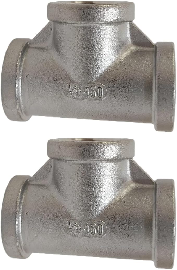 2Pcs Stainless Steel Pipe Fittings 1/2 NPT Tee, Metal Plumbing Fittings, 304 Stainless Steel 3-Way T-Shaped Connector, Corrosion-Resistant Tee Fittings for Water Gas Oil Pipeline