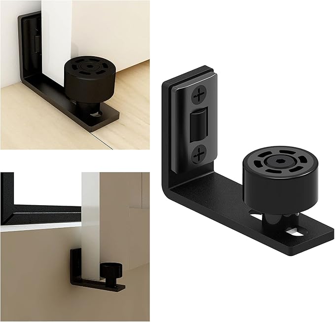 Sliding Barn Door Floor Guide Doors Bottom Wall Mount Adjustable Roller Double Wheel No Punching Required System 2 Pack Black, Smoothly and Quietly