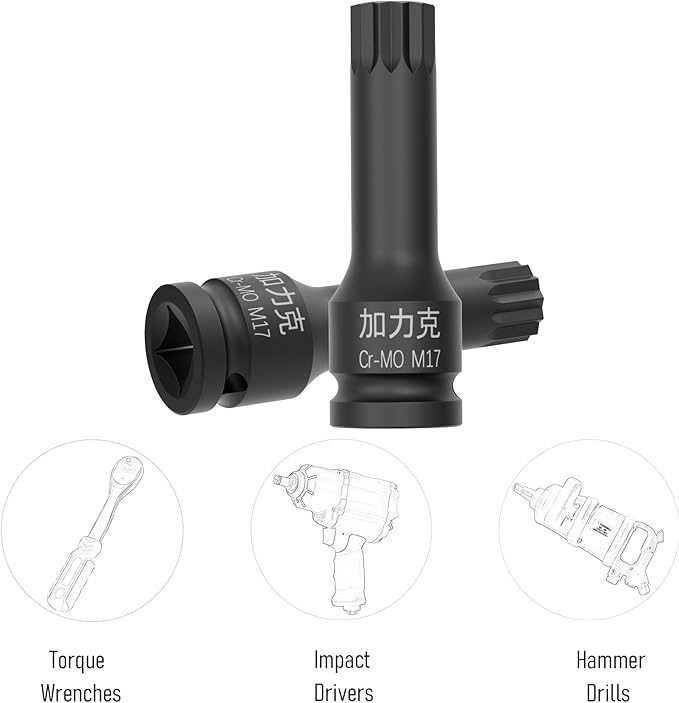 1/2-Inch Drive x M16(16mm) Impact XZN Triple Square Spline Bit Socket, Security Tamper Proof Metric Lengthen Screwdriver Socket Adapter, 3-Inch Length, One-Piece Construction, CR-MO, Black