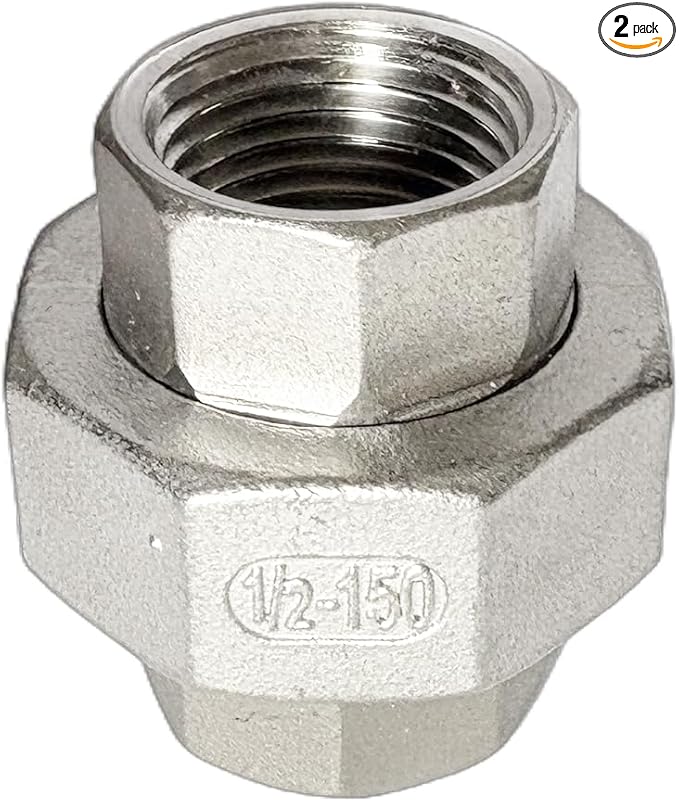 1/2" Union Pipe 304 Stainless Steel NPT Female Thread Union Joint Cast Pipe Fitting Pack of 2