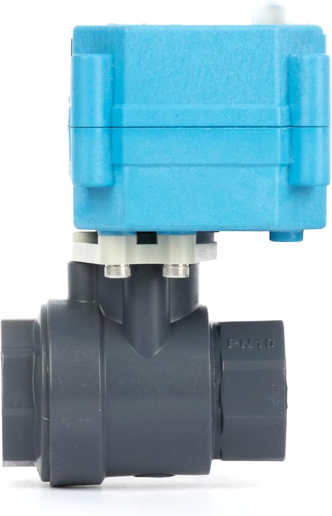 U.S. Solid 1/2 inch PVC Motorized Ball Valve - Plastic Electrical, US Plug, 2 Wire Auto Return, AC 110~230V, IP67, Manual Override, Normally Closed