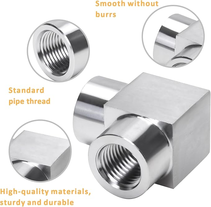 90 Degree Street Elbow - 1/4" NPT Female to 1/4" NPT Female Stainless Steel 304 Heavy Duty Forged Square Barstock Street Elbow Adapter Pipe Fitting (pack of 2)