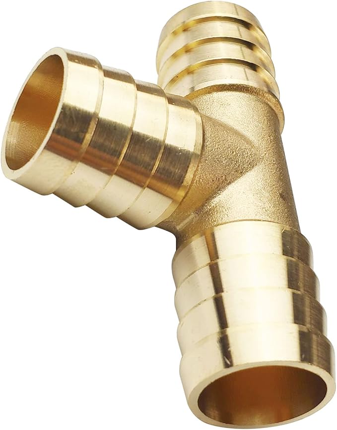 2PCs 1" Brass Hose Barb Fitting Tee 3 way Barbed Splicer Mender Union Fitting with 6PCs Hose Clamp for Oil Water Air