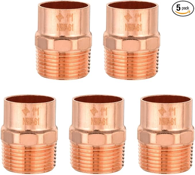 (Pack of 5) EFIELD 1-Inch Copper Male Adapter C x MNPT, LF Copper Plumbing Fittings with Sweat Solder X MNPT Connection (1-inch),(COPPER053)