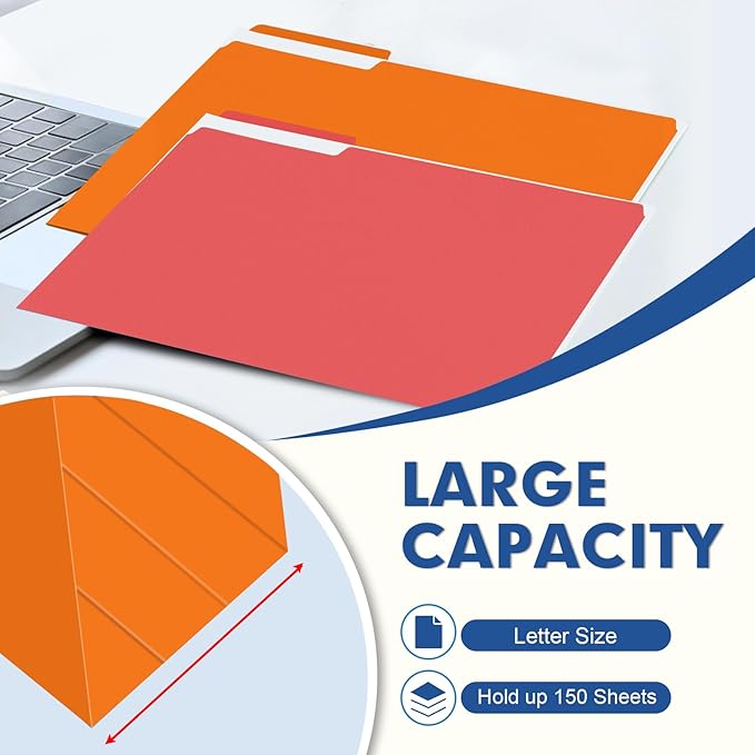 File Folder, PANDRI 120 Pack Colored File Folder, 1/3 Cut Tab, Letter Size, Assorted 12 Colors Filing Folder for Office School Business