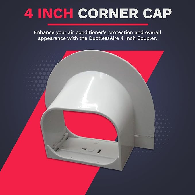 DuctlessAire Mini Split Line Set Cover - Lineset Covers for Mini Split Condenser, Central Air Systems, HVAC, Heat Pumps and More - AC Unit Cord Protector - Air Conditioner Accessories (4" Corner Cap)