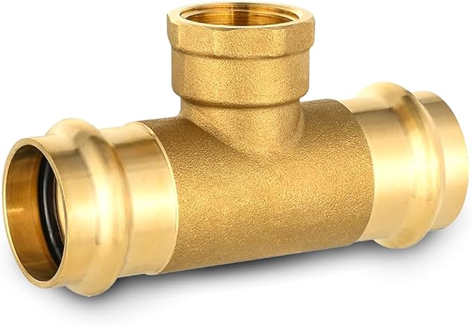 1-Pack HeSun Copper Pressure Fitting Tee, 1"PRESS x 1"PRESS x 1"Female NPT Tee, LF Brass