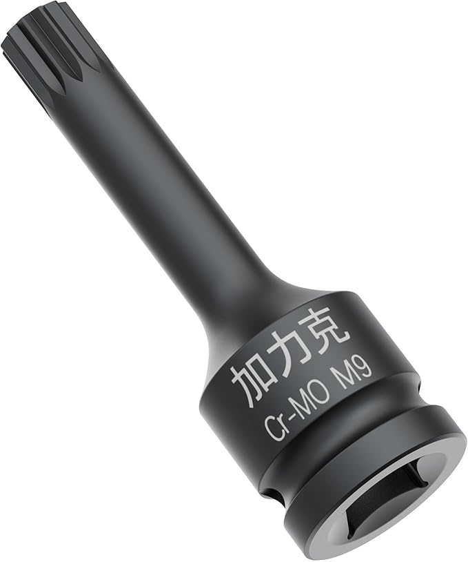 1/2-Inch Drive x M9(9mm） Impact XZN Triple Square Spline Bit Socket, Metric Lengthen Screwdriver Socket Adapter, 3-Inch Length, CR-MO Steel, One-Piece Construction, Black