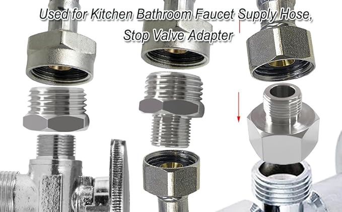 Beduan Stainless Water Line Adapter 1/2 NPT Female to 3/8 Male Reducer Hose Pipe Compression Fitting Kitchen Bathroom Faucet Supply Hose Stop Valve Adapter Pipe Connector (Pack of 2)