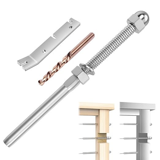 CKE 60 Pack Cable Railing Kit Hand Swage Threaded Stud Tensioner for 1/8" Cable for 2x2 Wood/Metal Post Deck Stair Cable Railing Hardware Terminal, T316 Stainless Steel Cable Railing Tensioner CR06