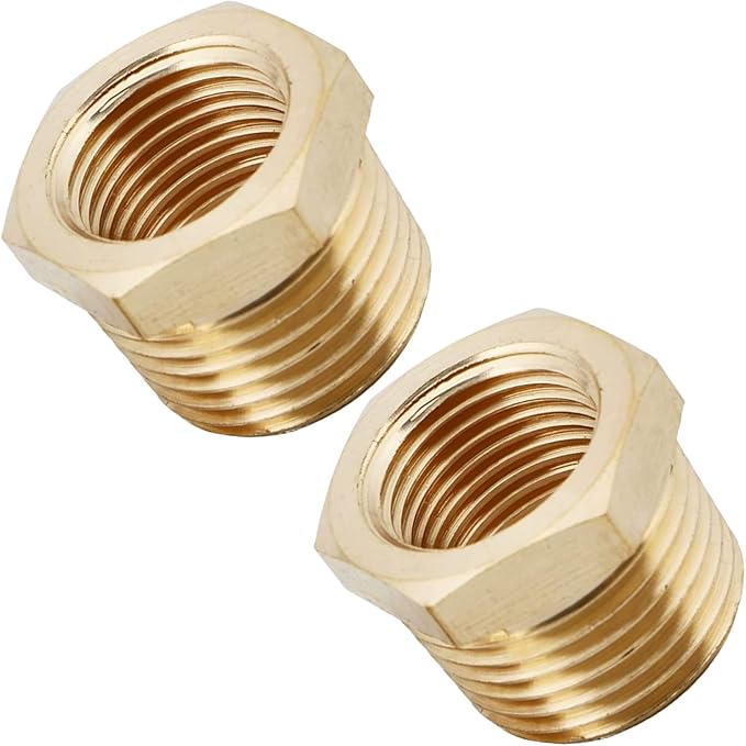 2pcs 1/2" NPT Male x 1/4" NPT Female Brass Reducer Hex Bushing Threaded Fitting Adapter by CX WONDERLAND