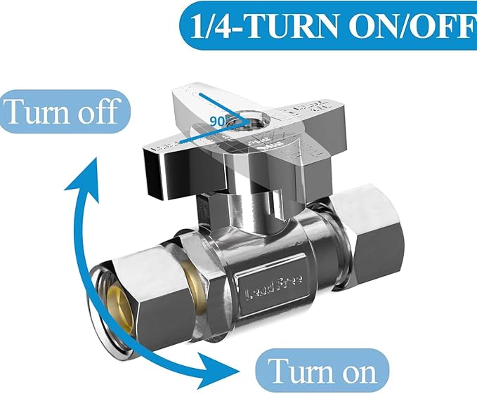WiseWater Straight Stop Valve 3/8"FIM x 3/8" Compression, 1/4 Turn Chrome Plated Brass Shut Off Valve for Sink, Ice Maker, RV Water Line (10-Pack)