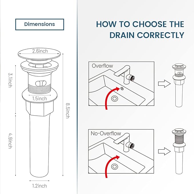 Bathroom Sink Drain with Detachable Hair Catcher Basket, Pop Up Drain Stopper with Overflow Anti-Clogging Vanity Vessel Sink Drain, Polished Chrome 2 Pack All Metal, RM083H-P2