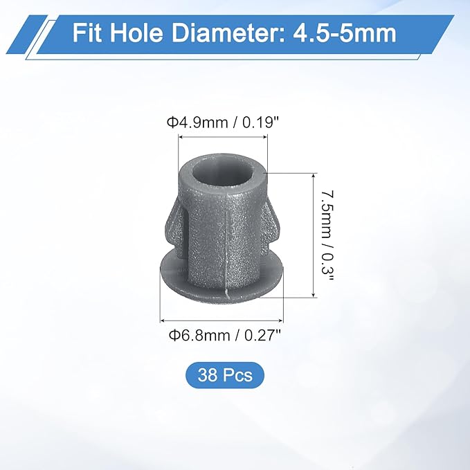uxcell 38Pcs 5mm(3/16") Nylon Hole Plugs, Flush Type Panel Round Snap in Fastener Knockout Locking Plugs for Furniture Insert End Caps Panels, Gray