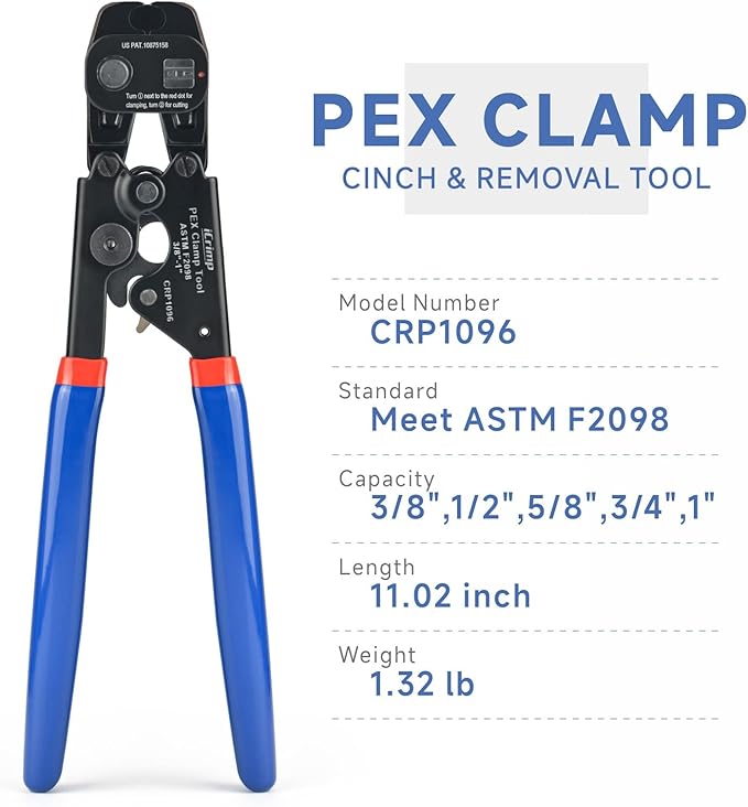 iCRIMP Ratchet PEX Cinch Tool with Removing function for 3/8 to 1-inch Stainless Steel Clamps with 20PCS 1/2-inch and 10PCS 3/4-inch PEX Clamps and Pipe Cutter- All in One