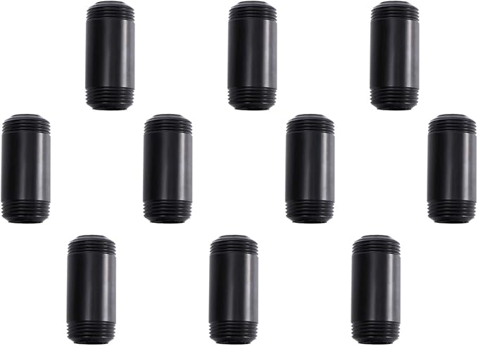 3/4" x 2" Black Painted Iron Pipe, Home TZH 10 Pack Threaded Black Paint Finish Metal Pipe Nipple for DIY Project/Furniture/Shelving Decoration(10, 2")