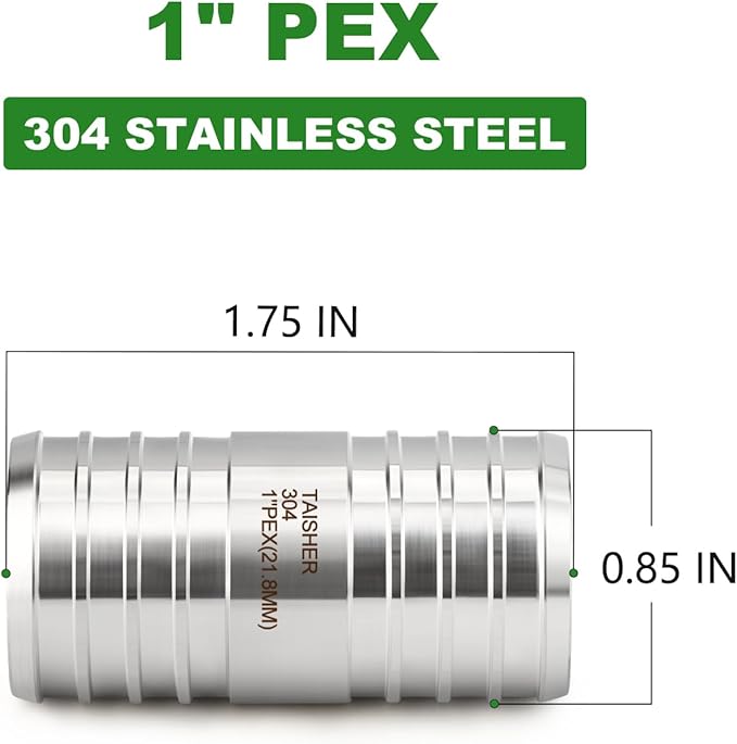 TAISHER 5PCS 304 Stainless Steel Pex Fittings, 1" Pex Coupling With 10PCS Hose Clamp For Pex Tubing Pipe