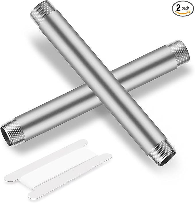 1/2"x6" 304 Stainless Steel Pipe, 1/2" NPTx 1/2" NPT Male Threaded Nipple, SCH40 Heavy Duty Pre-Cut Steel Pipe for Plumbing Gas, Hydraulic, and Industrial Applications(6", 2 Piece)