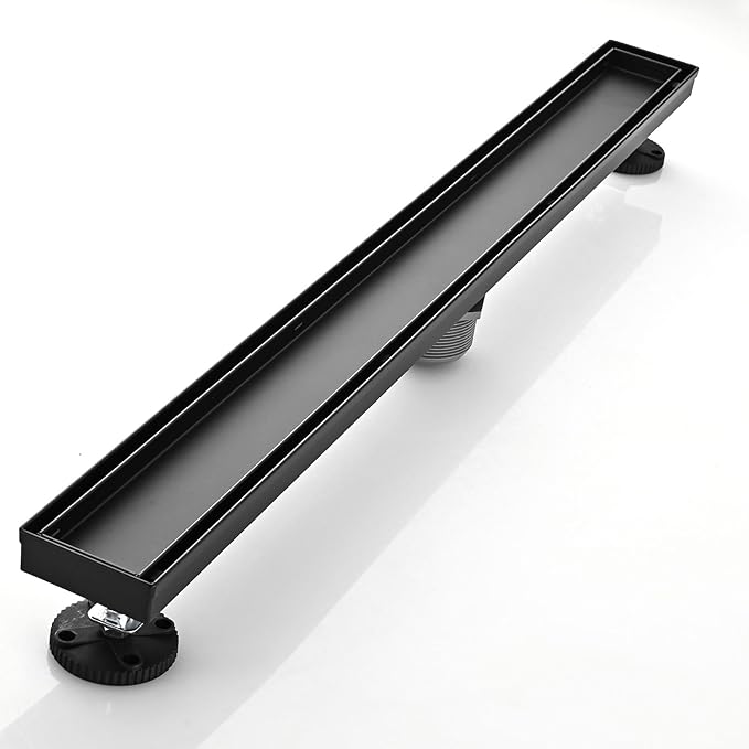 Linear Shower Floor Drain, Black 30 Inch 304 Stainless Steel Bathroom Drains Kit, Rectangular Shower Trench Drain with Reversable Tile-in Pattern Drain Cover & Hair Catcher