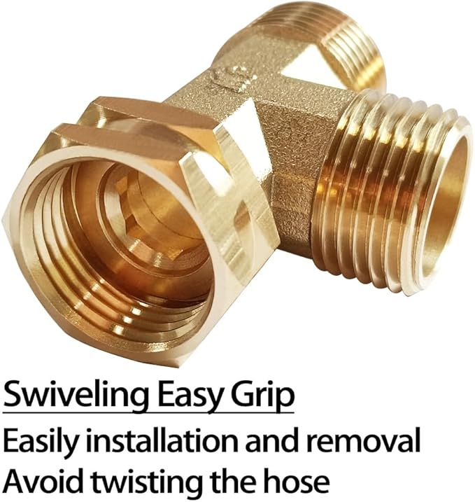 Joywayus Brass Swivel Pipe Fitting Tee - 3-Way Adapter, 3/4" GHT Female Male Male