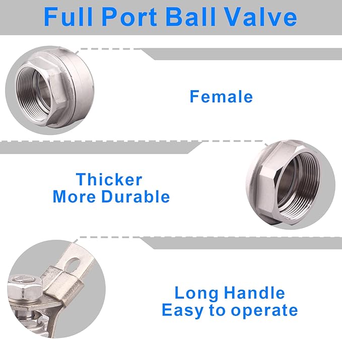 DERNORD Stainless Steel 304 Ball Valve, Full Port Heavy Duty for WOG with Locking Device (2" NPT)