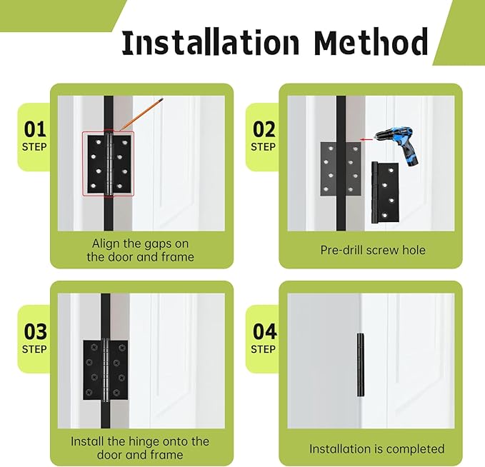 6-Pack Black Door Hinges, 4 Inch Heavy Duty Stainless Steel Hinge for Interior Exterior Doors, Max Loading 150LB, Matte Black Ball Bearing Hinges with Screws, Smooth and Quiet