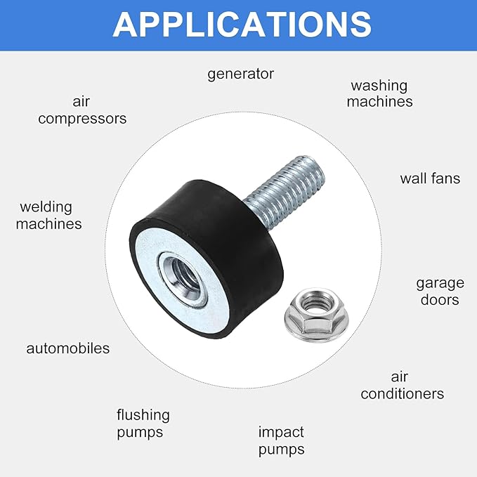 uxcell M6 Rubber Mounts, 8Pcs 20x10mm(DxH) Rubber Cylindrical Anti Vibration Isolator Shock Absorber with Lock Nut for Car Bobbin Generator Air Compressors