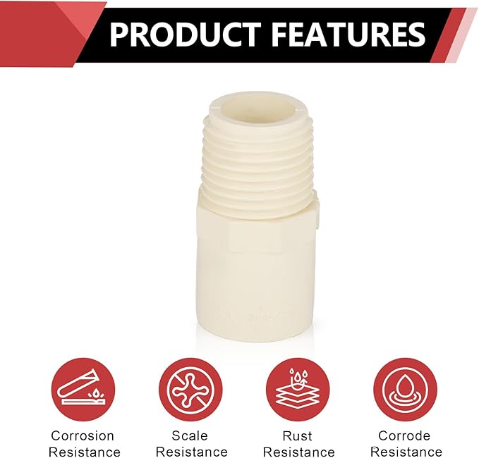 (20 Pack) EFIELD CPVC CTS Male Adapter Fittings, 1/2" Slip X 1/2" Male Thread,(CPVC033-10-20PCS)
