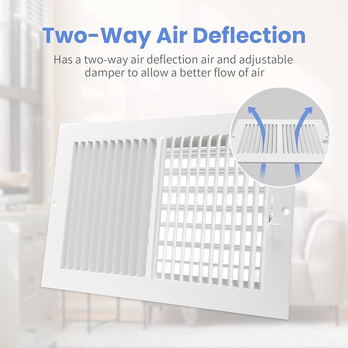 12 x 8 Inch [Duct Opening] Air Vent Covers for Wall or Ceiling - High Airflow 2 Way Steel Ventilation - Adjustable Wall/Ceiling Register, 13-3/4 Inch x 9-3/4 Inch [Overall Dimensions]