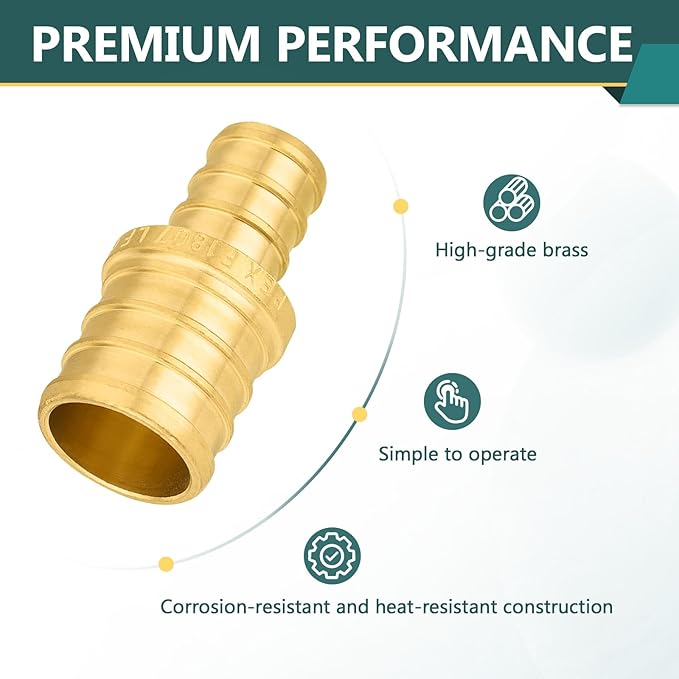 30-Pack PEX Fittings Niikappu 3/4"x1/2" Pex Straight Coupling, Brass Crimp Pipe Fittings for PEX Pipes, ASTM F1807
