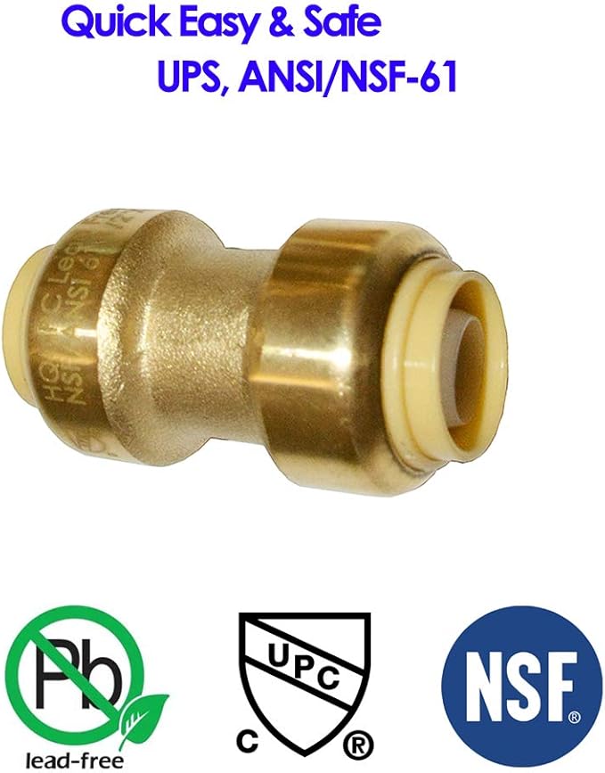 HQMPC 12 Pcs Pex Fittings 1/2 inch Straight Coupling Push Fit PEX Fitting, Push-to-Connect Copper, CPVC, No Pb Brass Plumbing Fit (12PCS 1/2")