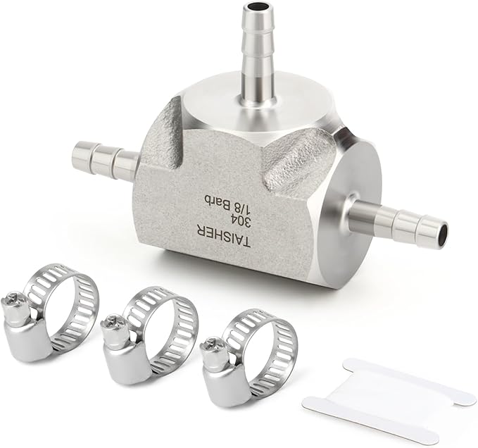 TAISHER 1PCS Forging of 304 Stainless Steel 3 Way Tee Hose Barb Fitting, 1/8" x 1/8" x 1/8" Hose Barb for Fuel/Air/Lquid/Gas with 3PCS Hose Clamp