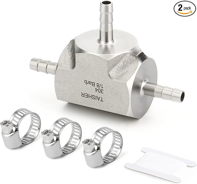 TAISHER 2PCS Forging of 304 Stainless Steel 3 Way Tee Hose Barb Fitting, 1/8" x 1/8" x 1/8" Hose Barb for Fuel/Air/Lquid/Gas with 6PCS Hose Clamp