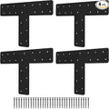4 Pcs T Post Bracket,13"x13"T Flat Mending Plate with Black Powder-Coated Joining Brackets, Connecting Brackets, T Shape Strap Plate Fit 4x4,6x6 for Repair House,Pavilion,Truss framing