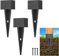 3 Pcs 4"x 6" Fence Post Anchor Ground Spike, 16.5" Heavy Duty Metal Fence Stake Post Bases (Inner Size 3.6"x5.6") with Black Powder Coated for Fence, Deck, Railing, Mailbox and Porch