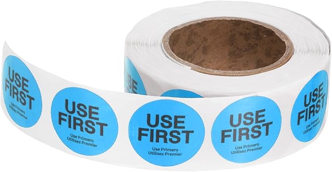 PATIKIL 500 Pcs USE First Stickers, 1 inch Round Use First Stickers Food Service Circle Inventory Control Adhesive Labels for Food Service Kitchen Restaurants Retail Storage Date, Blue