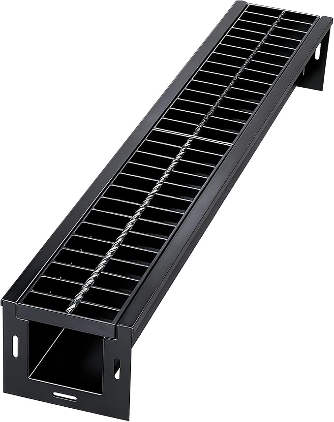 Blulu 1 Pcs 304 Stainless Steel Channel Drain with Galvanized Steel Grate 39.4x5.9x5.5 Inch Trench Drain Kit for 3'' Pipe Durable French Drains System for Outdoor Driveway Garage Yard (Black)