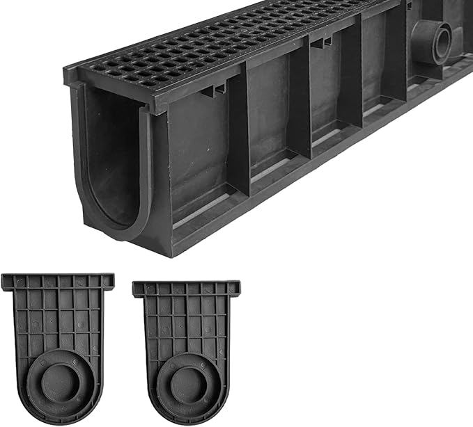 Deep Profile HDPE Trench Drain System for Yard-39.4Lx6.3Wx7.8H in. Channel Drain with Grates,Plastic Yard Drainage Systems for Outdoor Houseside Sidewalk Patio Backyard Landscape