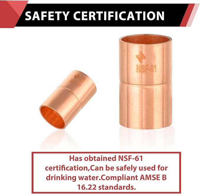 EFIELD 2-Inch C X C Copper Coupling With Rolled Stop, LF Copper Plumbing Fittings with Sweat Solder Connection,(COPPER089)
