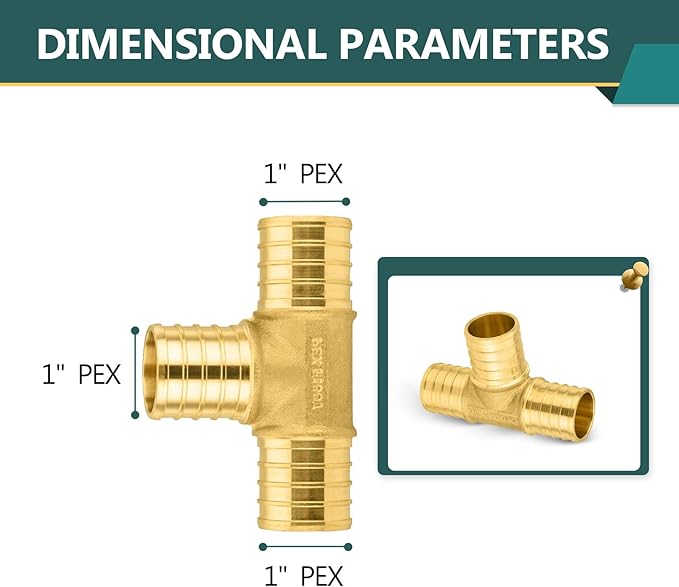 50-Pack PEX Fittings Niikappu 1"x1"x1" Pex Tee, Brass Crimp Pipe Fittings for PEX Pipes, ASTM F1807