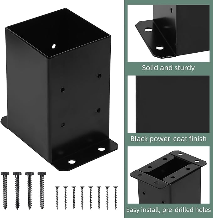 4x4 Post Base 2Pcs Wood Fence Post Bracket Anchor Base Brackets Deck Post Base for Pergola Railing Mailbox Deck (Inner Size 3.6x3.6)