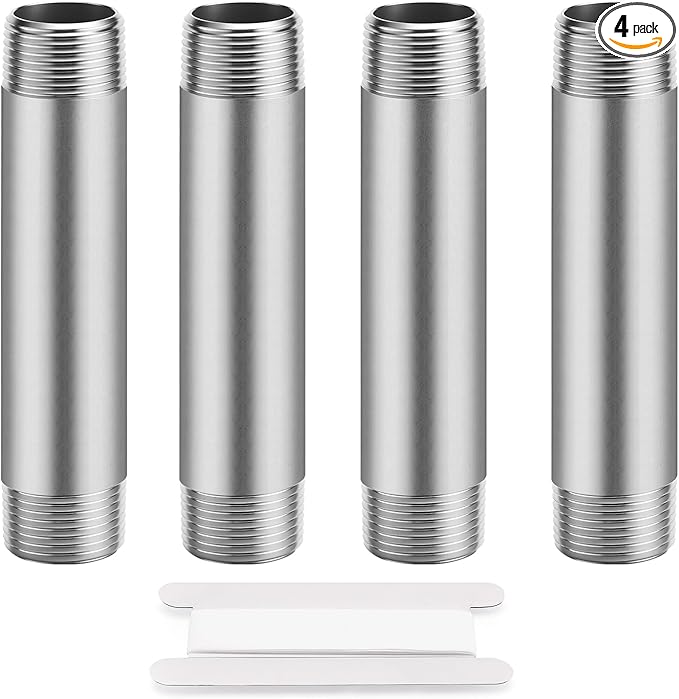 1"x6" 304 Stainless Steel Pipe, 1" NPTx 1" NPT Male Threaded Nipple, SCH40 Heavy Duty Pre-Cut Steel Pipe for Plumbing Gas, Hydraulic, and Industrial Applications(6", 4 Piece)