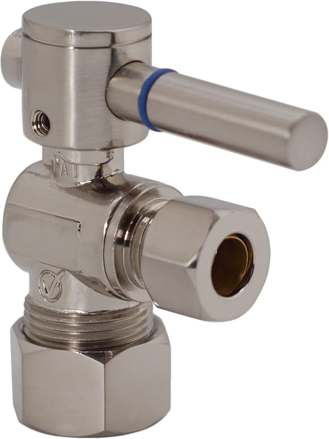 Westbrass R105BL-07 1/4-Turn Lever Handle Angle Stop Shut Off Valve, 5/8" OD x 3/8" OD, Satin Nickel