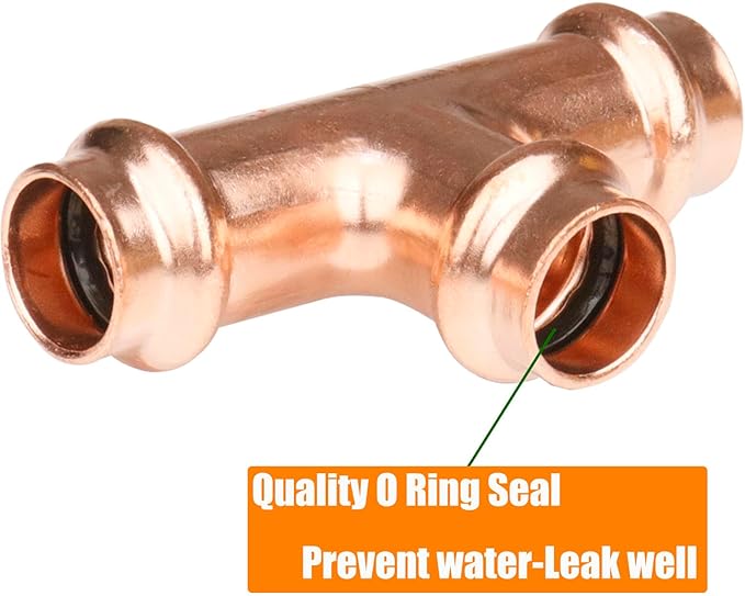 WHK 8 Packs Pro press Fittings Tee 1/2x1/2x1/2 inch Copper ProPress Tee Pressure Fittings for Copper Press Connection