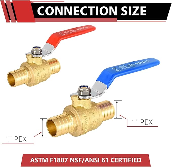 50-Pack EFIELD 1-Inch Pex Crimp Full Port Shut-off Brass Ball Valve for Hot and Cold Water, Potable Water,(VALVE256-50PCS)