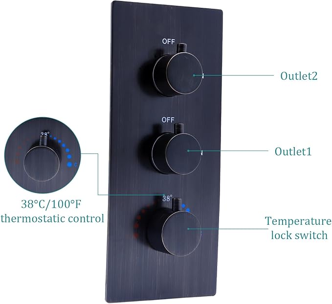 2 Function Shower Thermostatic Valve 3 Round Knob Valve Body Can Control Water Volume and Work at the Same Time Concealed Brass Bathroom Replacement Valve(Oil-Rubbed Bronze, 2-Way)