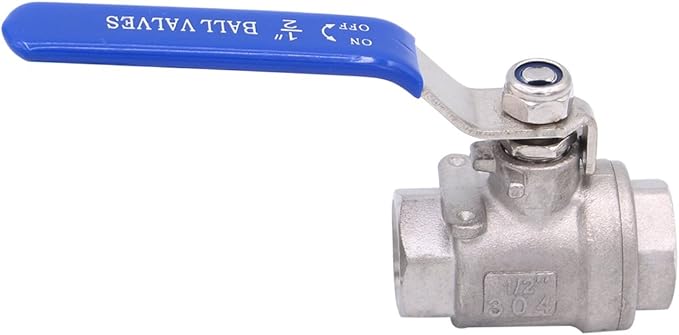 DERNORD Ball Valve Stainless Steel 304 1/2" NPT Heavy Duty for Water, Oil, and Gas with Blue Locking Handles (Pack of 2)